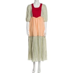 Batsheva long linen colorblock dress